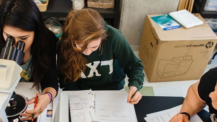 Three trinity students conducting a lab test in CSI